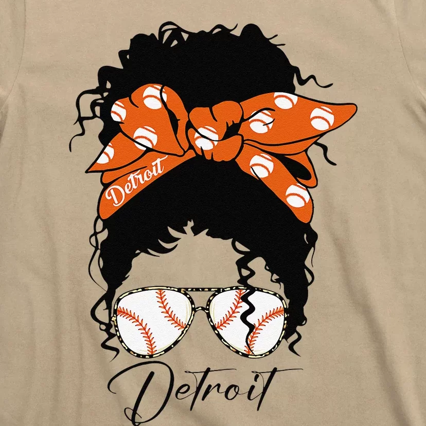 Detroit Messy Bun Baseball Fan Souvenir I Love Detroit T-Shirt