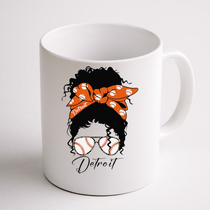 Detroit Messy Bun Baseball Fan Souvenir I Love Detroit Front & Back Coffee Mug