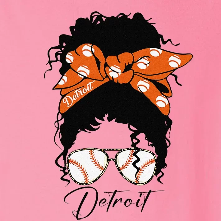 Detroit Messy Bun Baseball Fan Souvenir I Love Detroit Toddler Long Sleeve Shirt