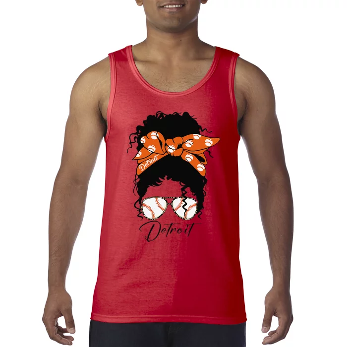 Detroit Messy Bun Baseball Fan Souvenir I Love Detroit Tank Top