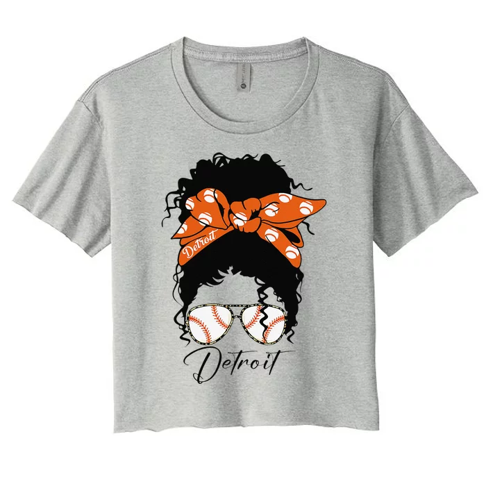 Detroit Messy Bun Baseball Fan Souvenir I Love Detroit Women's Crop Top Tee