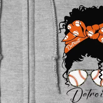 Detroit Messy Bun Baseball Fan Souvenir I Love Detroit Full Zip Hoodie