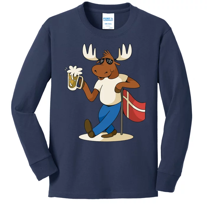 Denmark Moose Beer Kids Long Sleeve Shirt