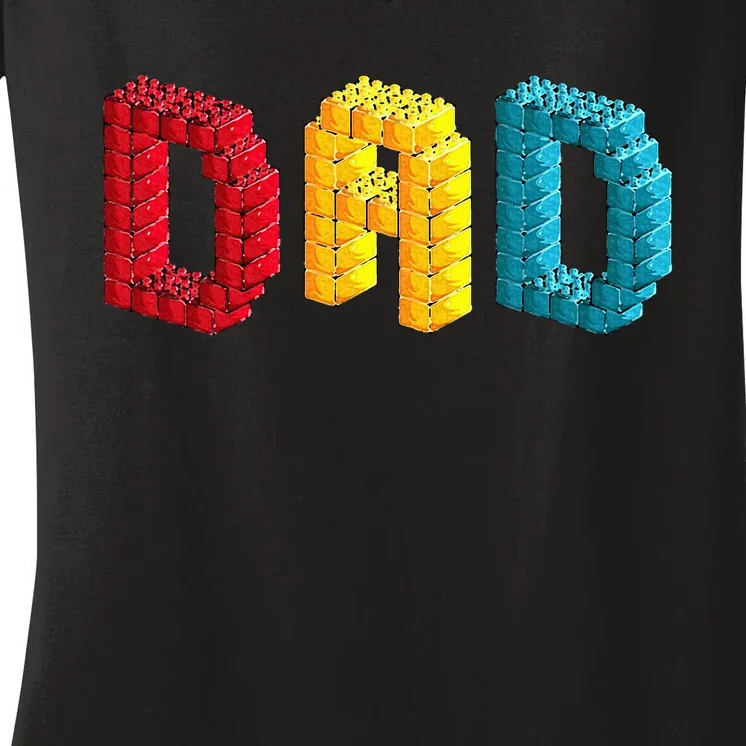 Dad Master Builder Building Bricks Blocks Family Set Parents Women's V-Neck T-Shirt