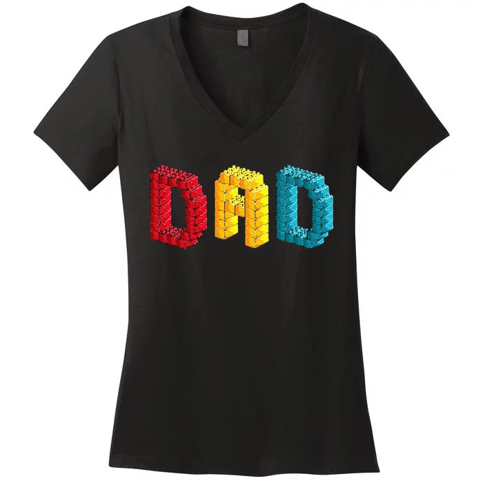 Dad Master Builder Building Bricks Blocks Family Set Parents Women's V-Neck T-Shirt