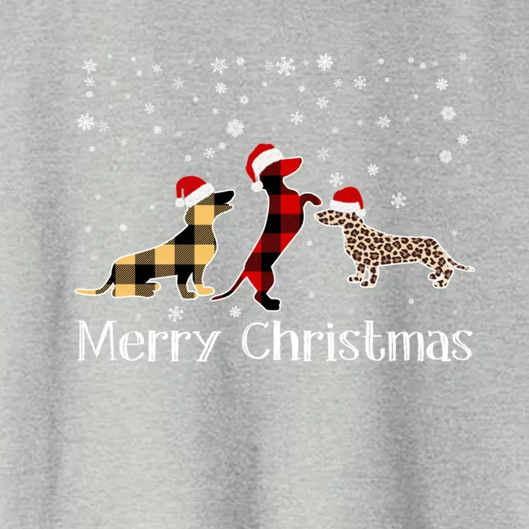 Dachshund Merry Christmas Cute Plaid Leopard Doxie Dog Xmas Cute Gift Women's Crop Top Tee