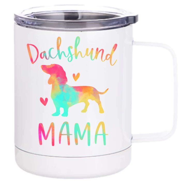 Dachshund Mama Colorful Doxie Funny Gift Dog Mom Gift Front & Back 12oz Stainless Steel Tumbler Cup