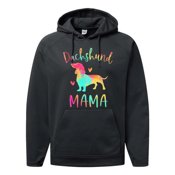 Dachshund Mama Colorful Doxie Gifts Dog Mom Performance Fleece Hoodie