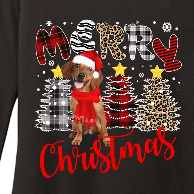 Dachshund Merry Christmas Tree Leopard Plaid Printed Great Gift Womens CVC Long Sleeve Shirt