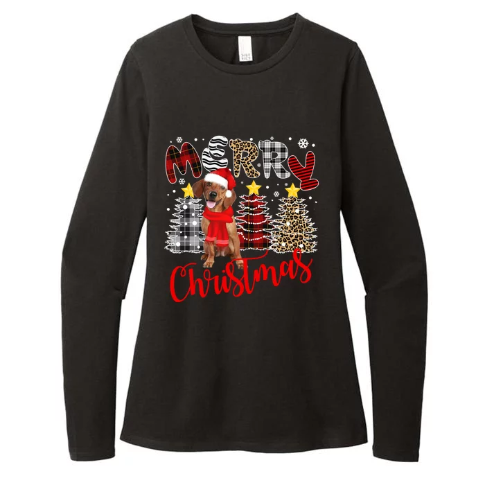 Dachshund Merry Christmas Tree Leopard Plaid Printed Great Gift Womens CVC Long Sleeve Shirt