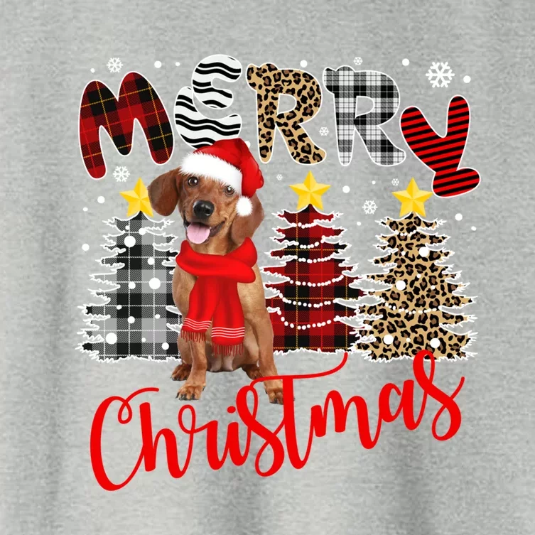 Dachshund Merry Christmas Tree Leopard Plaid Printed Great Gift Women's Crop Top Tee