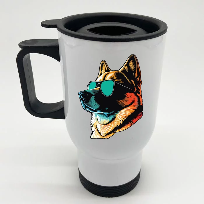 Dad Mom Cool Dog Sunglasses Akita Front & Back Stainless Steel Travel Mug