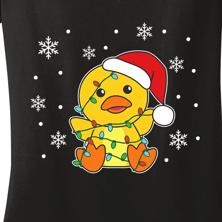 Duck Merry Christmas Winter Animals Duck Women's V-Neck T-Shirt