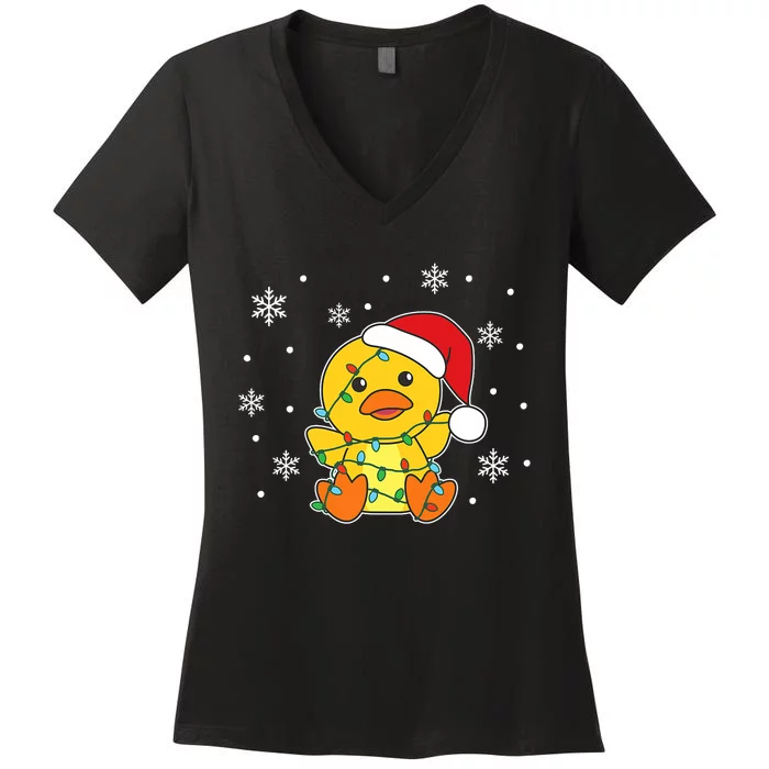 Duck Merry Christmas Winter Animals Duck Women's V-Neck T-Shirt