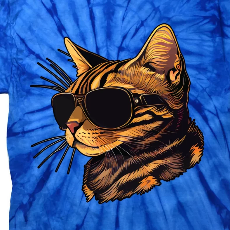 Dad Mom Cat Sunglasses Bengal Cat Funny Gift Tie-Dye T-Shirt