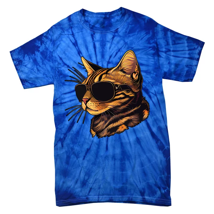 Dad Mom Cat Sunglasses Bengal Cat Funny Gift Tie-Dye T-Shirt