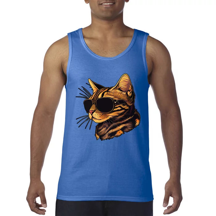 Dad Mom Cat Sunglasses Bengal Cat Funny Gift Tank Top