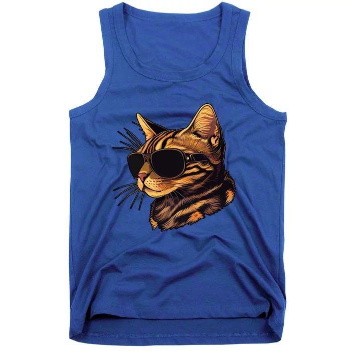 Dad Mom Cat Sunglasses Bengal Cat Funny Gift Tank Top