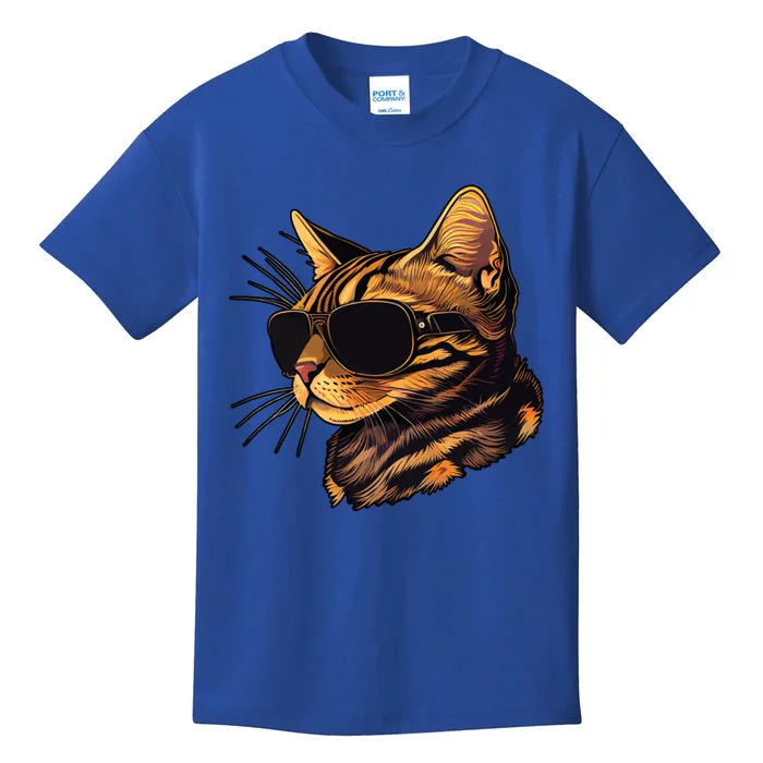 Dad Mom Cat Sunglasses Bengal Cat Funny Gift Kids T-Shirt