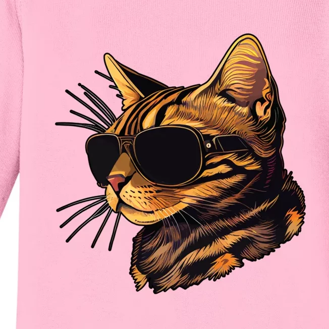 Dad Mom Cat Sunglasses Bengal Cat Funny Gift Baby Long Sleeve Bodysuit