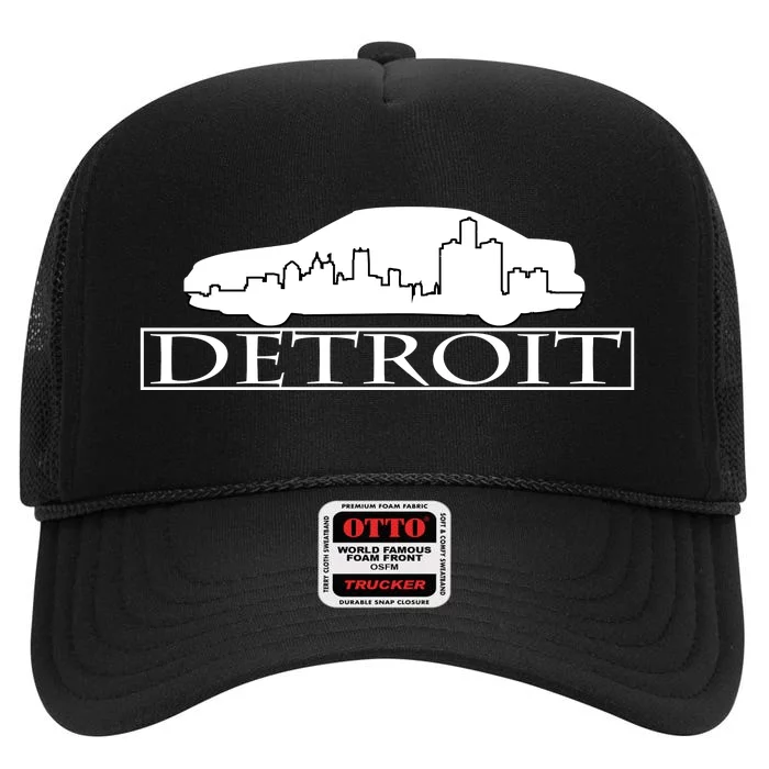 Detroit Motor City Skyline Car High Crown Mesh Trucker Hat