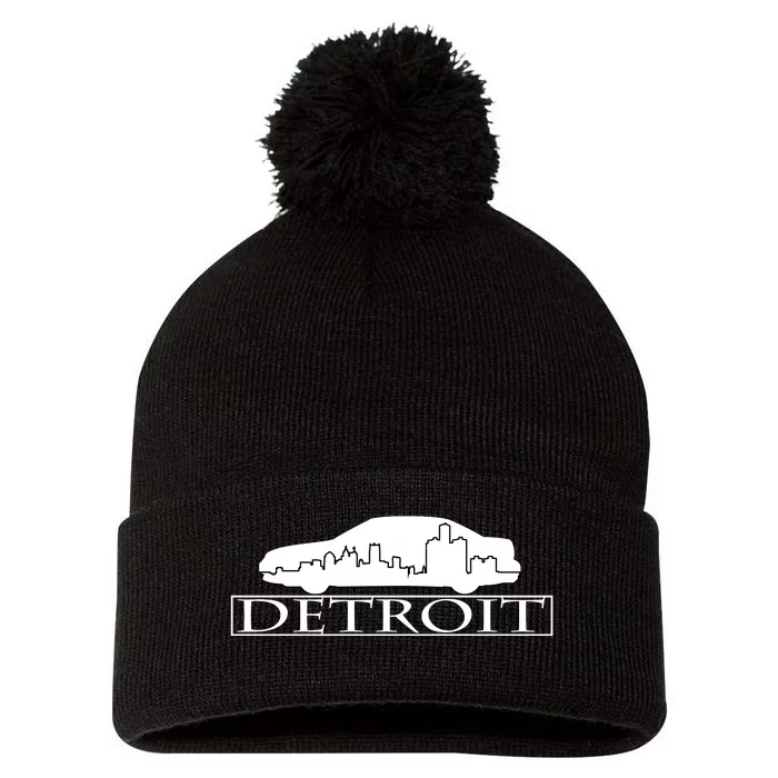 Detroit Motor City Skyline Car Pom Pom 12in Knit Beanie