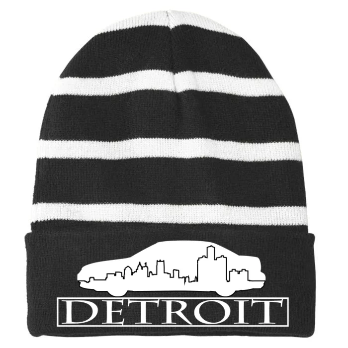 Detroit Motor City Skyline Car Striped Beanie with Solid Band