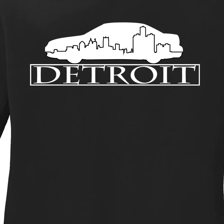 Detroit Motor City Skyline Car Ladies Long Sleeve Shirt