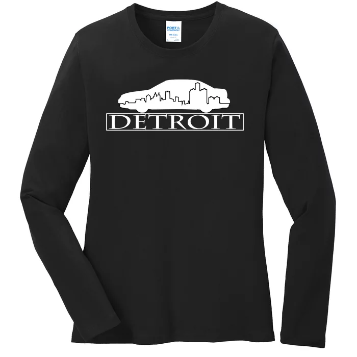 Detroit Motor City Skyline Car Ladies Long Sleeve Shirt