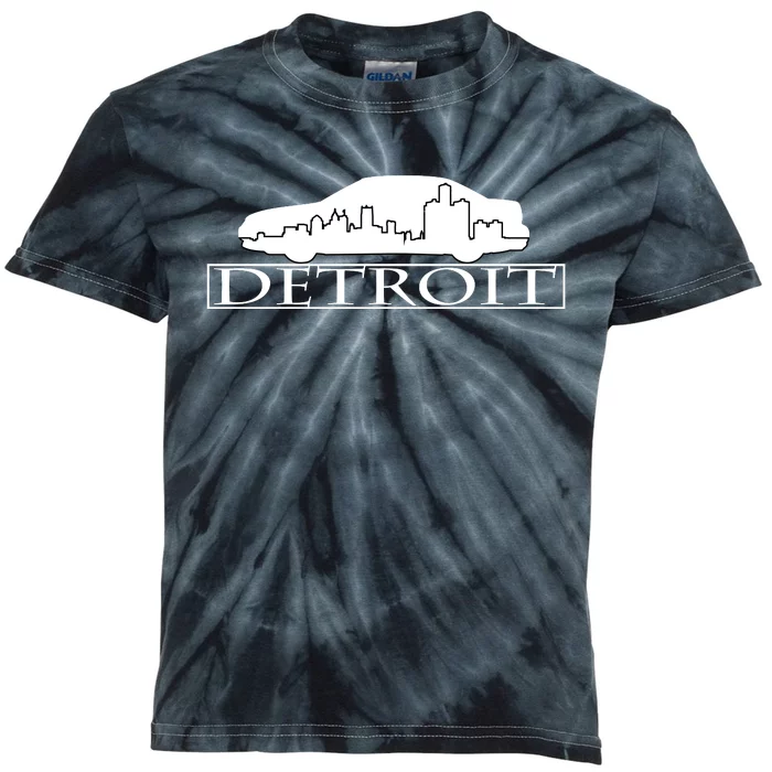 Detroit Motor City Skyline Car Kids Tie-Dye T-Shirt