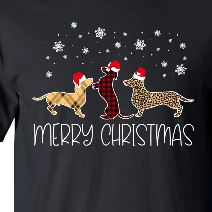 Dachshund Merry Christmas Cute Plaid Leopard Dog Xmas Tall T-Shirt