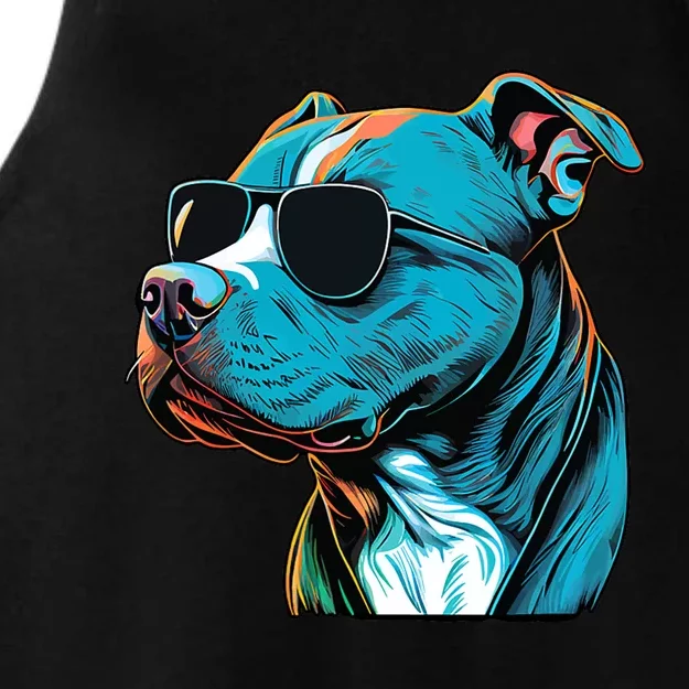 Dad Mom Cool Dog Sunglasses Pitbull Ladies Tri-Blend Wicking Tank