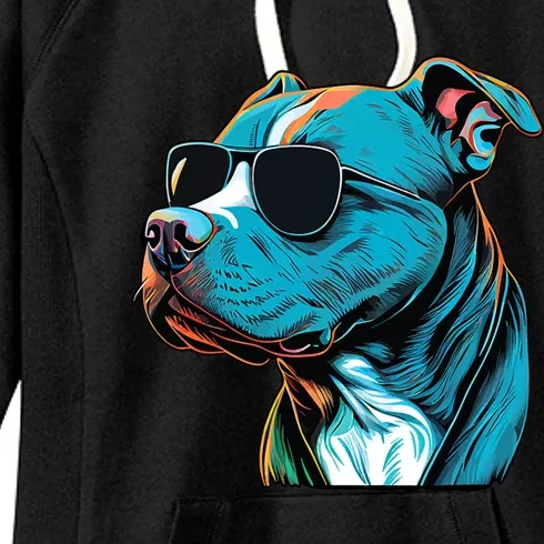 Dad Mom Cool Dog Sunglasses Pitbull Women's Fleece Hoodie