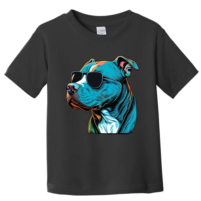 Dad Mom Cool Dog Sunglasses Pitbull Toddler T-Shirt