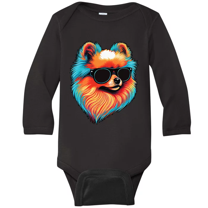 Dad Mom Cool Dog Sunglasses Pomeranian Baby Long Sleeve Bodysuit