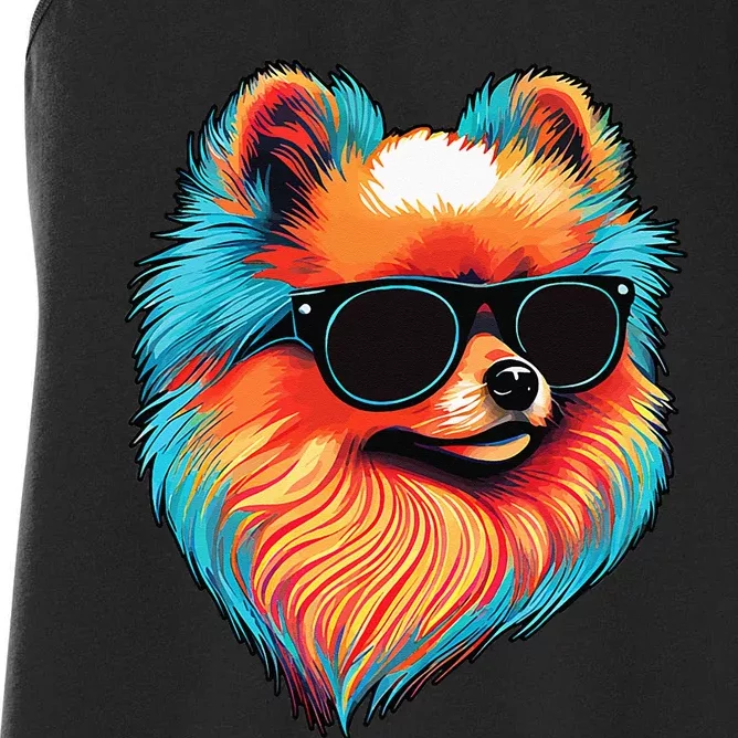 Dad Mom Cool Dog Sunglasses Pomeranian Women's Racerback Tank