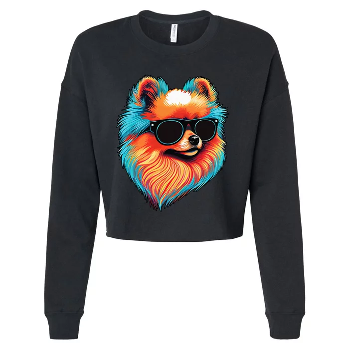 Dad Mom Cool Dog Sunglasses Pomeranian Cropped Pullover Crew