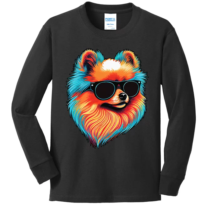 Dad Mom Cool Dog Sunglasses Pomeranian Kids Long Sleeve Shirt