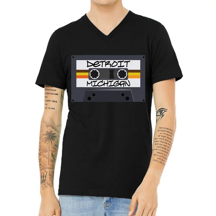 Detroit Michigan Cassette Tape V-Neck T-Shirt