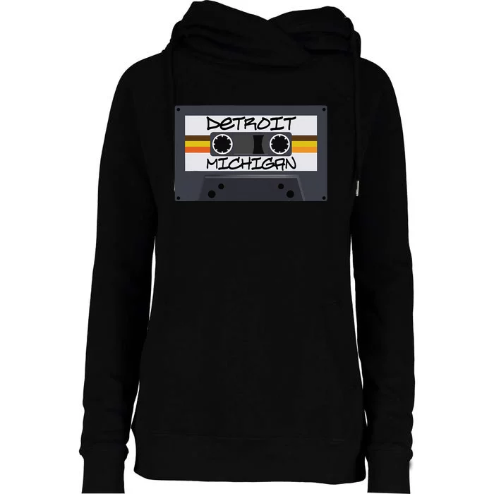 Detroit Michigan Cassette Tape Womens Funnel Neck Pullover Hood