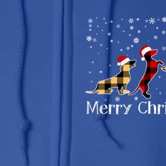 Dachshund Merry Christmas Cute Plaid Leopard Doxie Dog Xmas Funny Gift Full Zip Hoodie