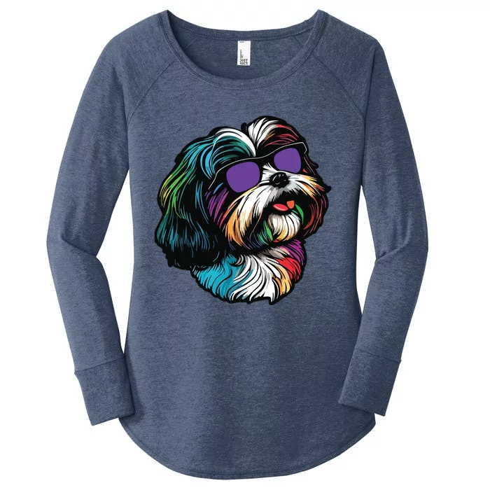 Dad Mom Cool Dog Sunglasses Shih Tzu Women's Perfect Tri Tunic Long Sleeve Shirt