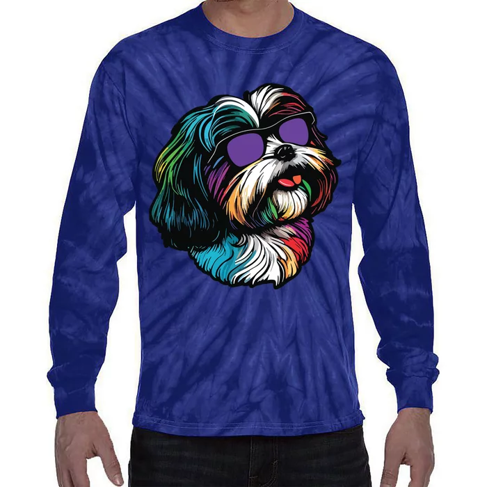 Dad Mom Cool Dog Sunglasses Shih Tzu Tie-Dye Long Sleeve Shirt