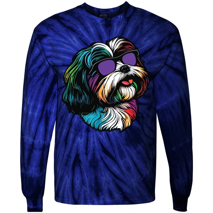 Dad Mom Cool Dog Sunglasses Shih Tzu Tie-Dye Long Sleeve Shirt