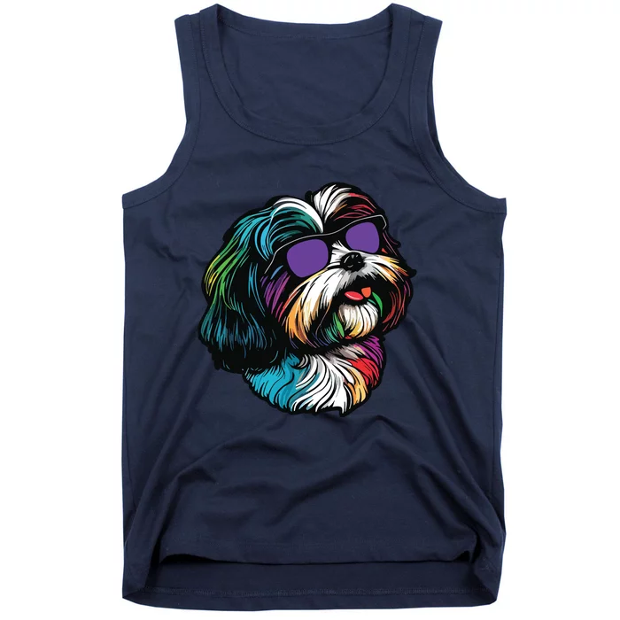 Dad Mom Cool Dog Sunglasses Shih Tzu Tank Top