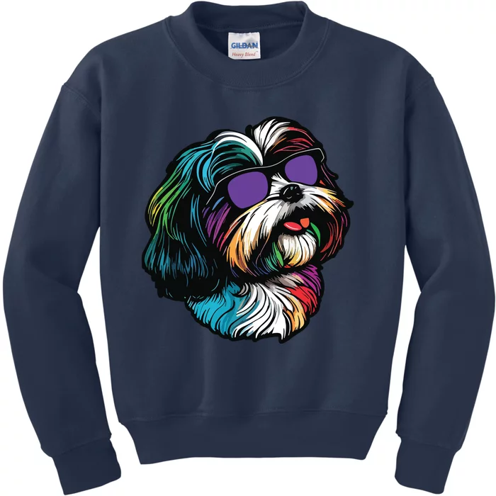 Dad Mom Cool Dog Sunglasses Shih Tzu Kids Sweatshirt