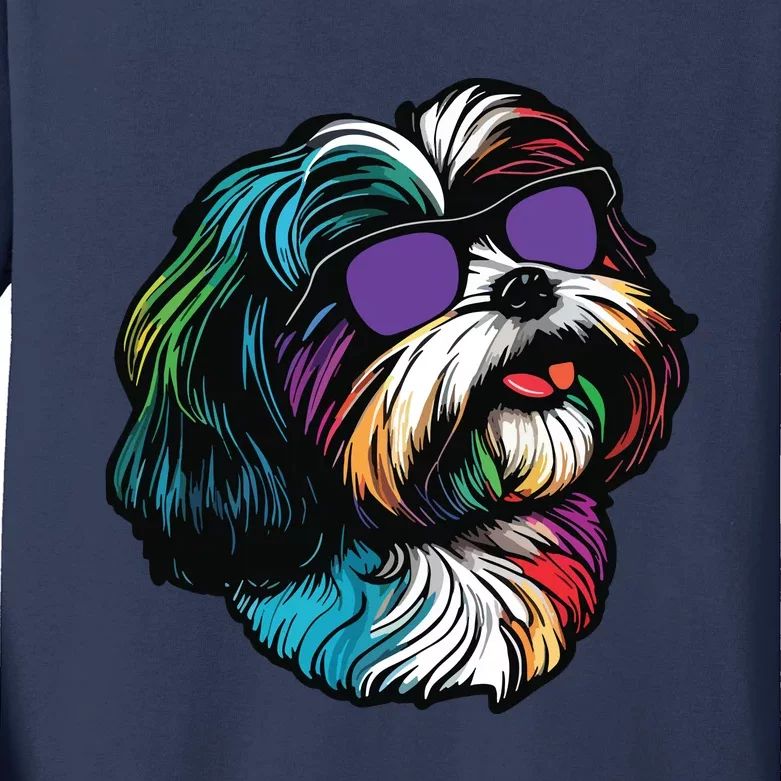 Dad Mom Cool Dog Sunglasses Shih Tzu Kids Long Sleeve Shirt