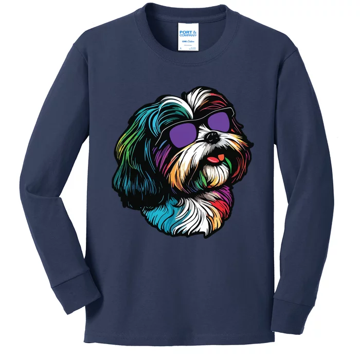 Dad Mom Cool Dog Sunglasses Shih Tzu Kids Long Sleeve Shirt