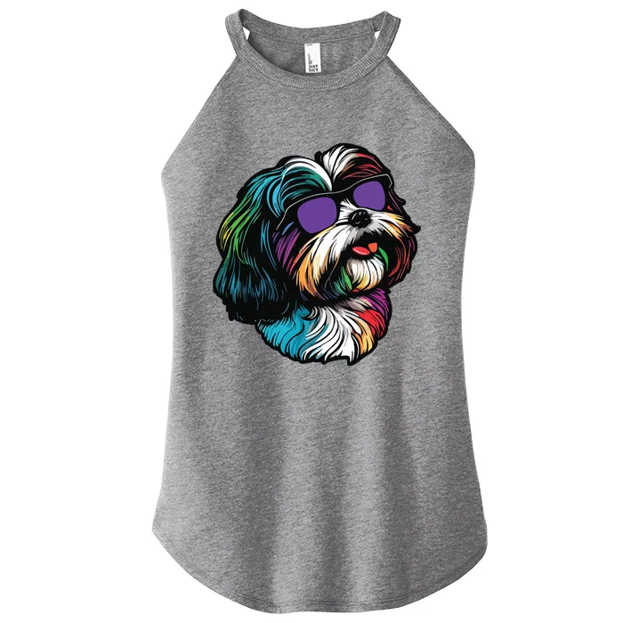 Dad Mom Cool Dog Sunglasses Shih Tzu Women’s Perfect Tri Rocker Tank