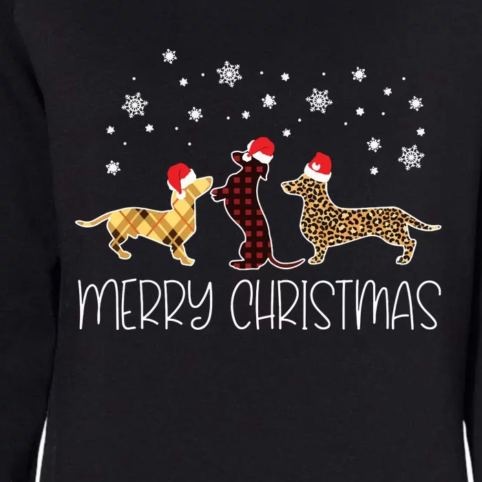 Dachshund Merry Christmas Cute Plaid Leopard Doxie Dog Xmas Womens California Wash Sweatshirt